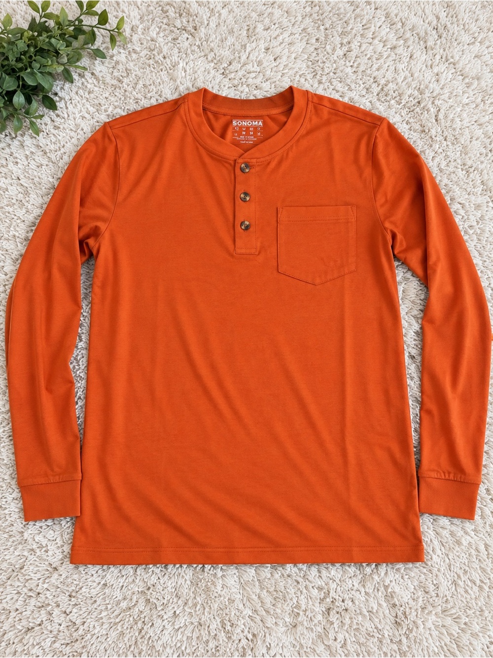 Sonoma Men's Orange Long-Sleeve Henley with Chest Pocket